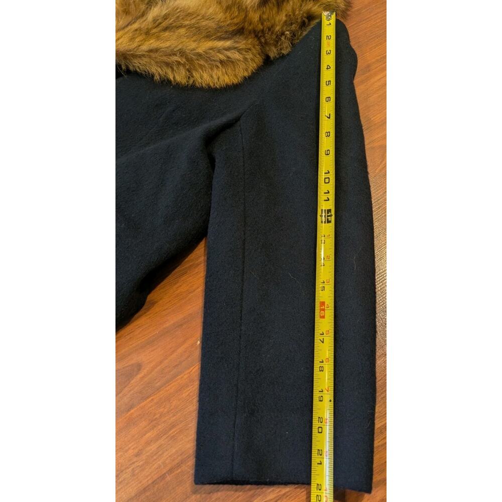 Vintage Wool Coat Real Fur Collar Long Black Overcoat USA Womens 14 Classic - Picture 12 of 12